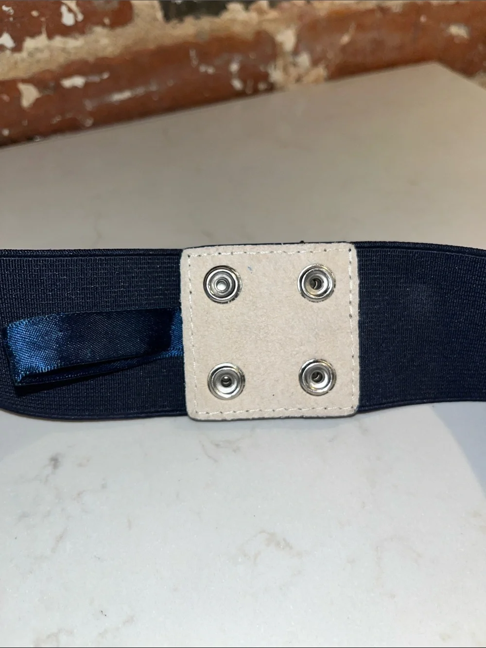 Women’s Navy Elastic Chain-Accent Belt